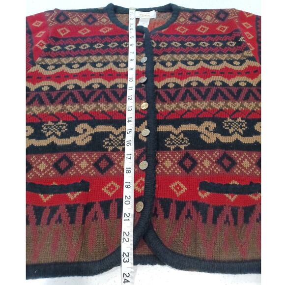 Vntage Tally Ho Fair Isle Black/Gold/Redtones Button Cardigan L-Sleeve - Picture 5 of 6